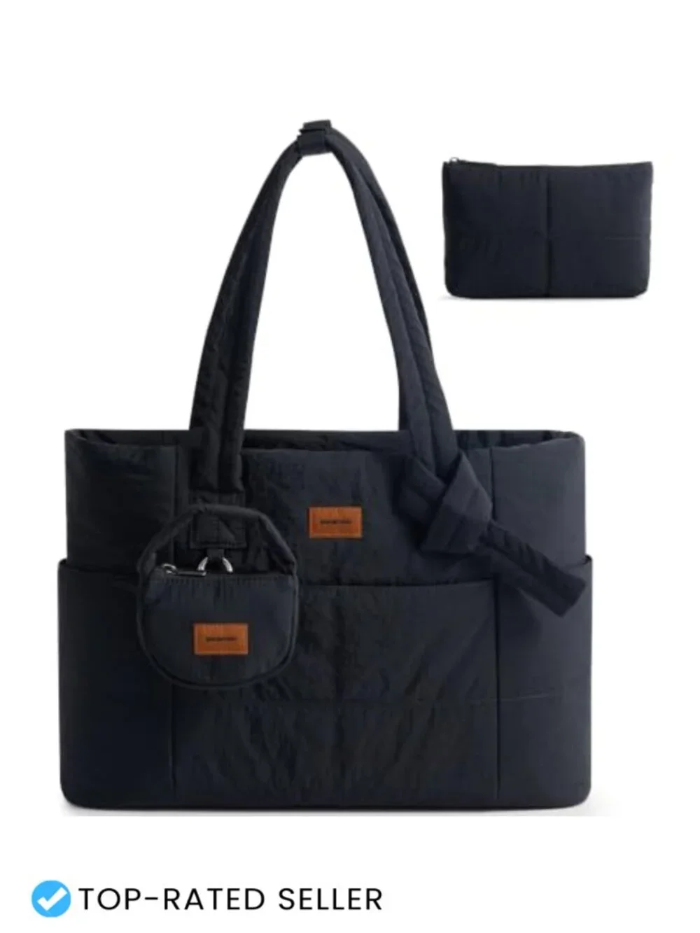 Lightweight Quilted Puffer Tote Bag with Mini Pouch, Laptop Sleeve, Travel